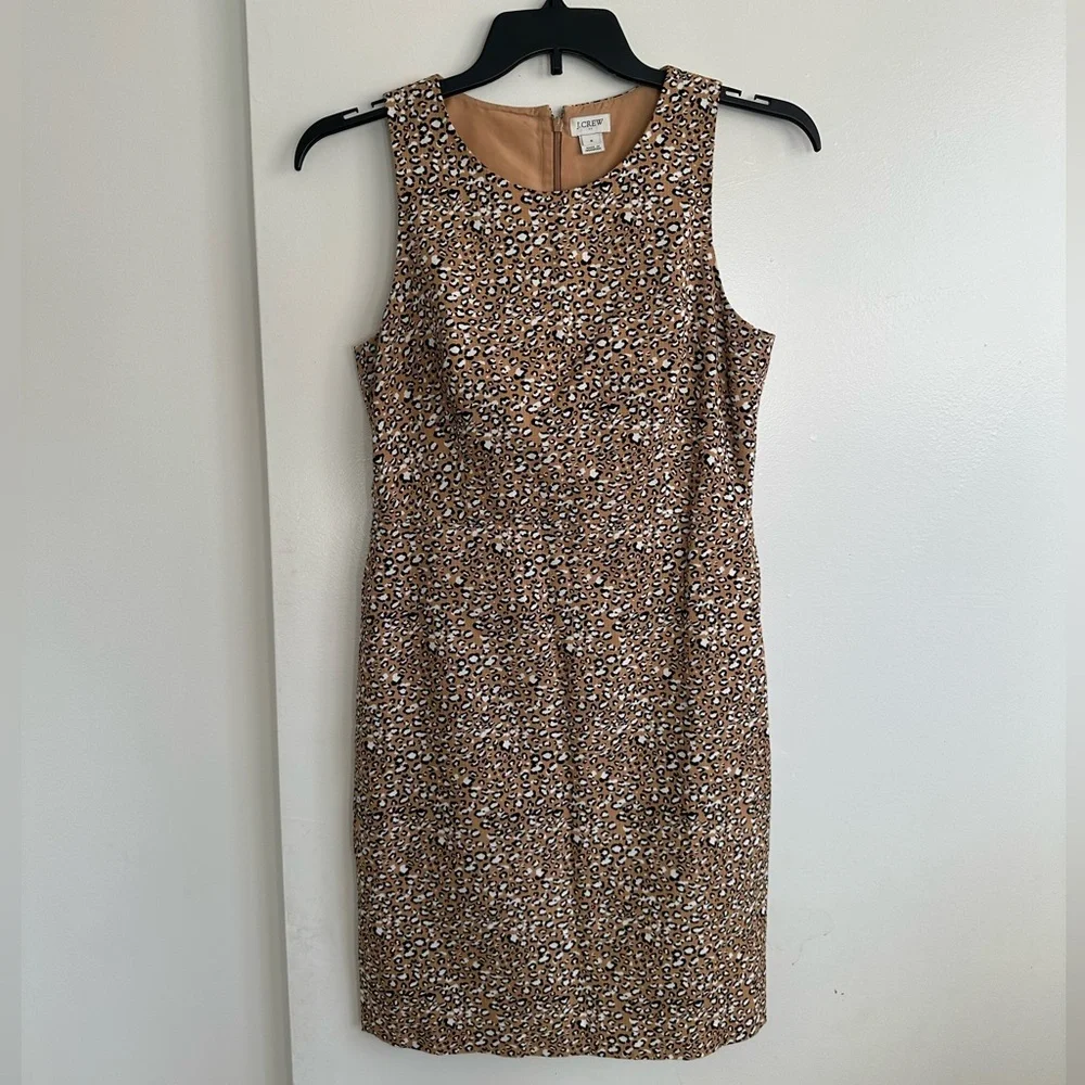 J. Crew Tan and White Patterned Midi Dress
